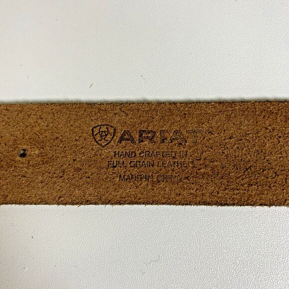 Ariat Peace Buckle Rhinestone Brown Leather Tooled Belt Western Mens 38 - Picture 6 of 8